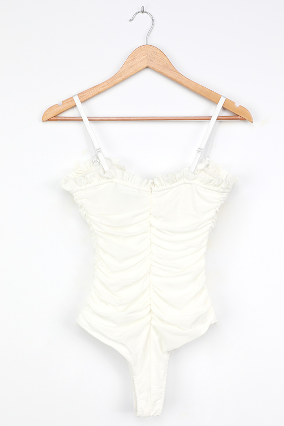 Sexy Bustier Bodysuit White Bodysuit Ruffled Bodysuit Lulus