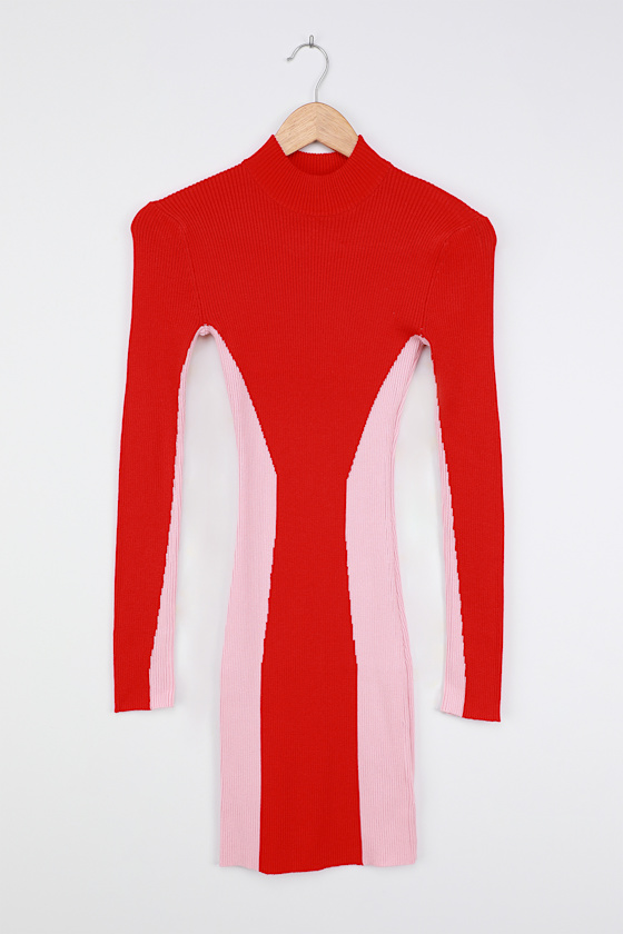 pink and red colorblock dress