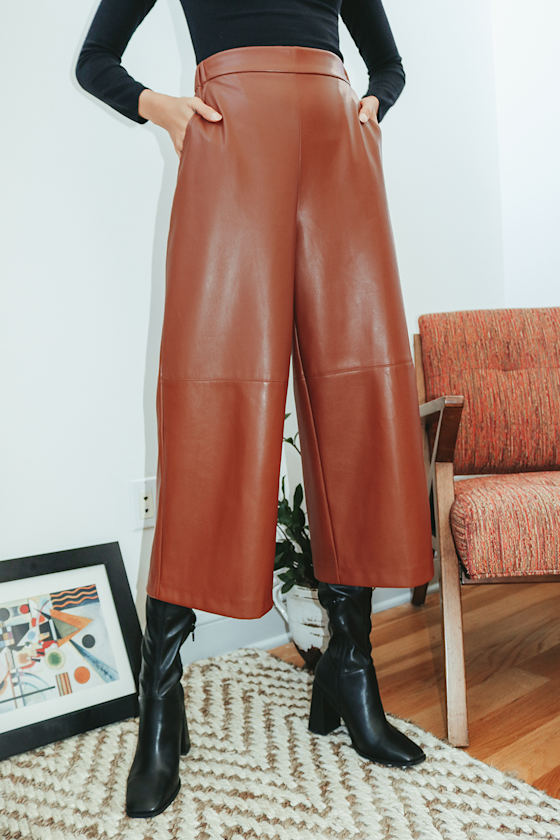 Shot Caller Brown Vegan Leather Culotte Pants 5
