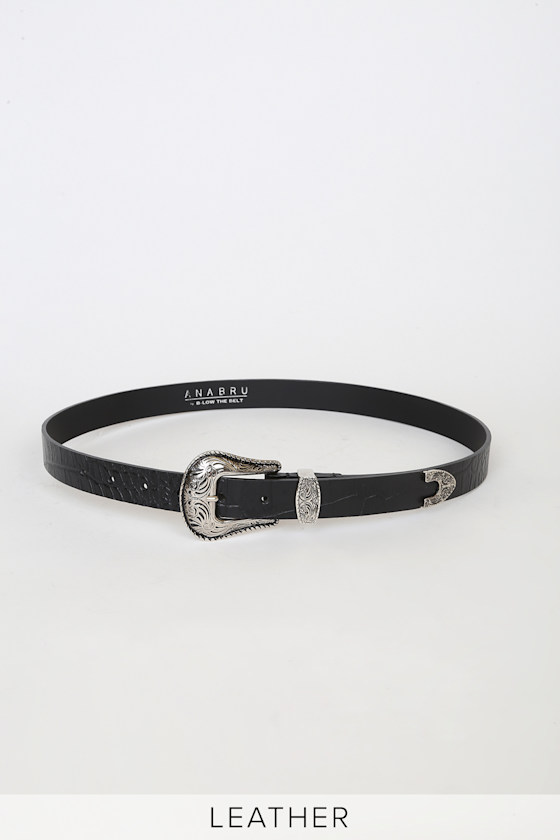 Wild West Black Crocodile-Embossed Leather Belt 2