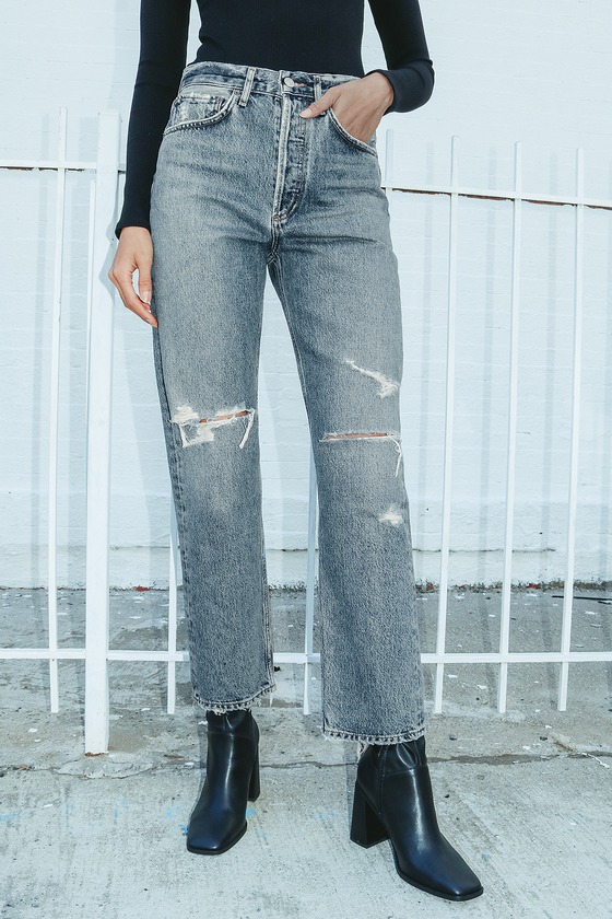 AGOLDE 90's Mid-Rise - Medium Wash Jeans - Distressed Denim Jeans - Lulus