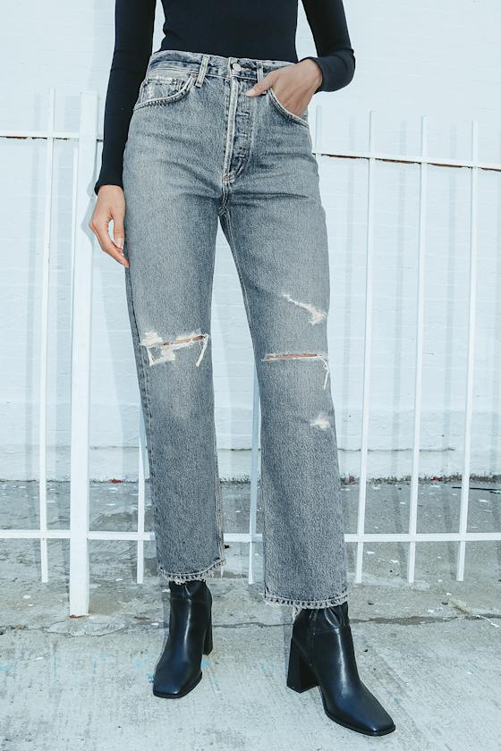 90s Mid Rise Medium Wash Loose Fit Distressed Jeans 5