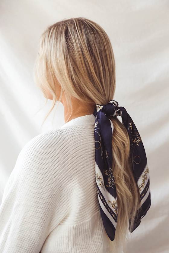 Ring the Bells Navy Blue Mixed Floral Print Handkerchief Scarf 3