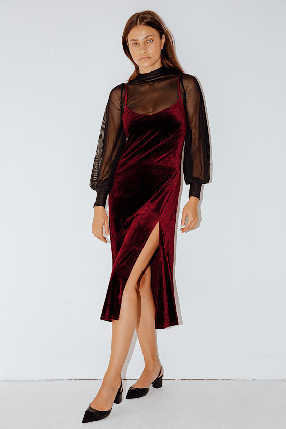 wine coloured velvet dress