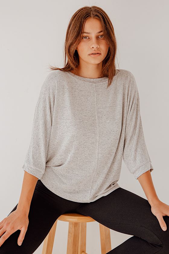 Heather Grey Top - Marled Knit Top - Three-Quarter Sleeve Top - Lulus