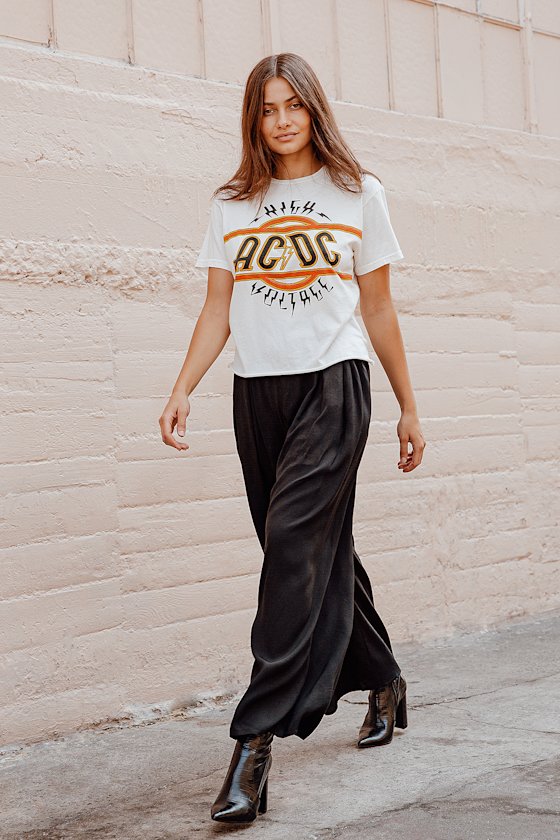 Retro Brands AC/DC Tee - Off White Graphic Tee - Short Sleeve Top - Lulus