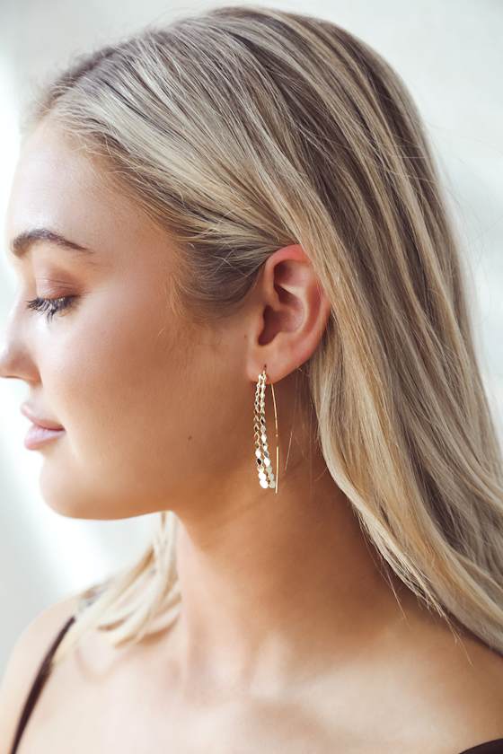Gold Threader Earrings Wavy Earrings Drop Earrings Lulus