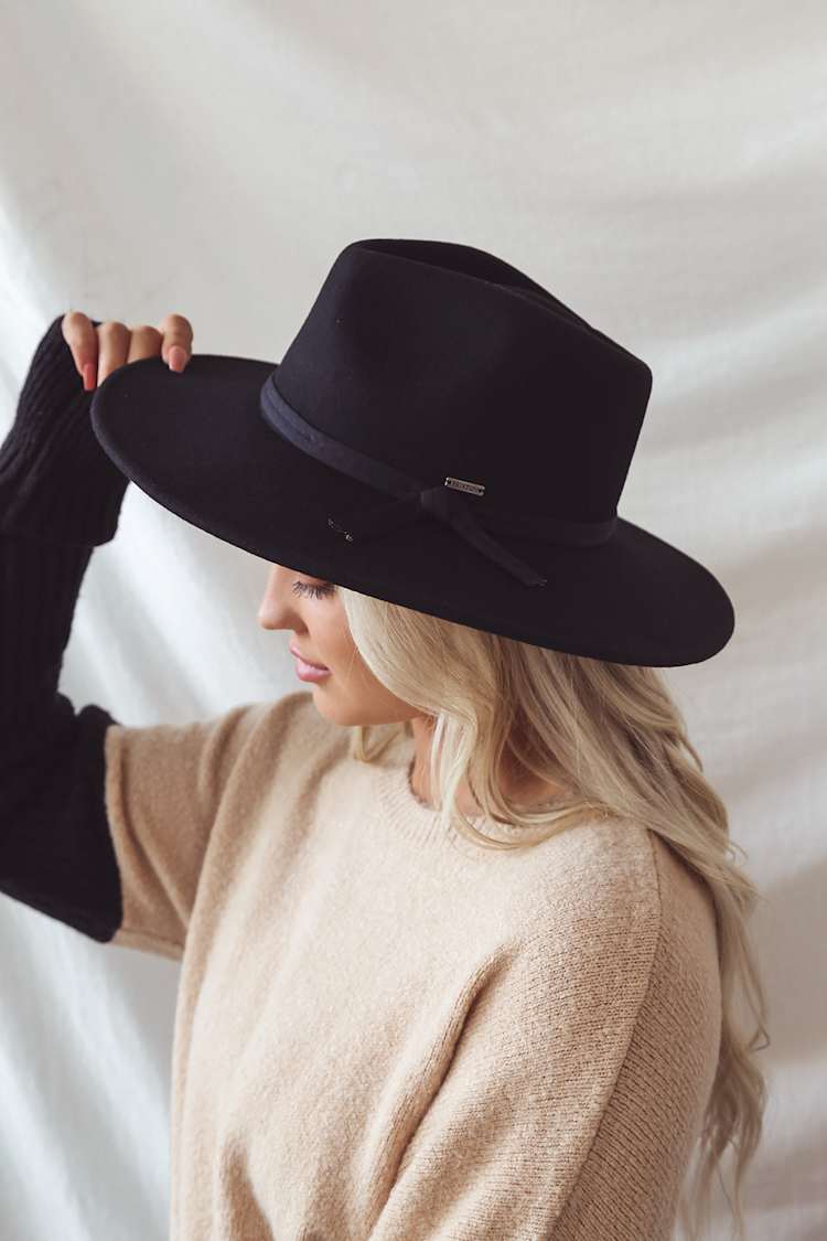 Brixton Joanna Packable - Black Fedora - Black Wool Hat - Lulus display picture 2