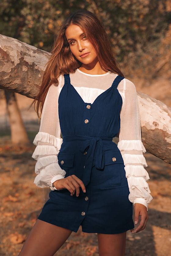 Meant for Greatness Navy Blue Button-Front Mini Dress 6