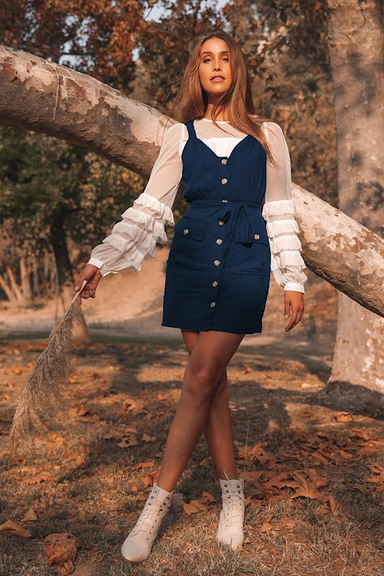 Meant for Greatness Navy Blue Button-Front Mini Dress 5