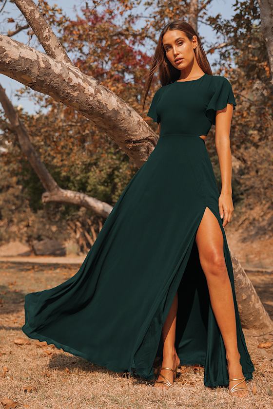 Garden Bliss Emerald Green Cutout Maxi Dress