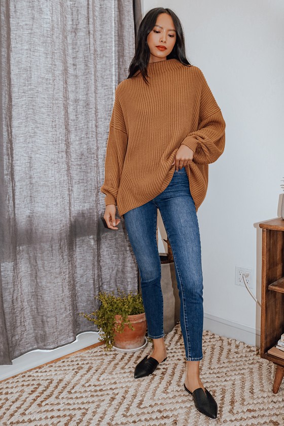 tan mock neck sweater