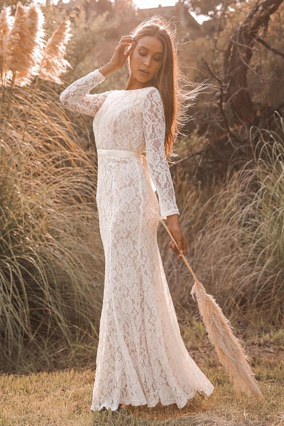 You're My Forever White Lace Long Sleeve Maxi Dress 4