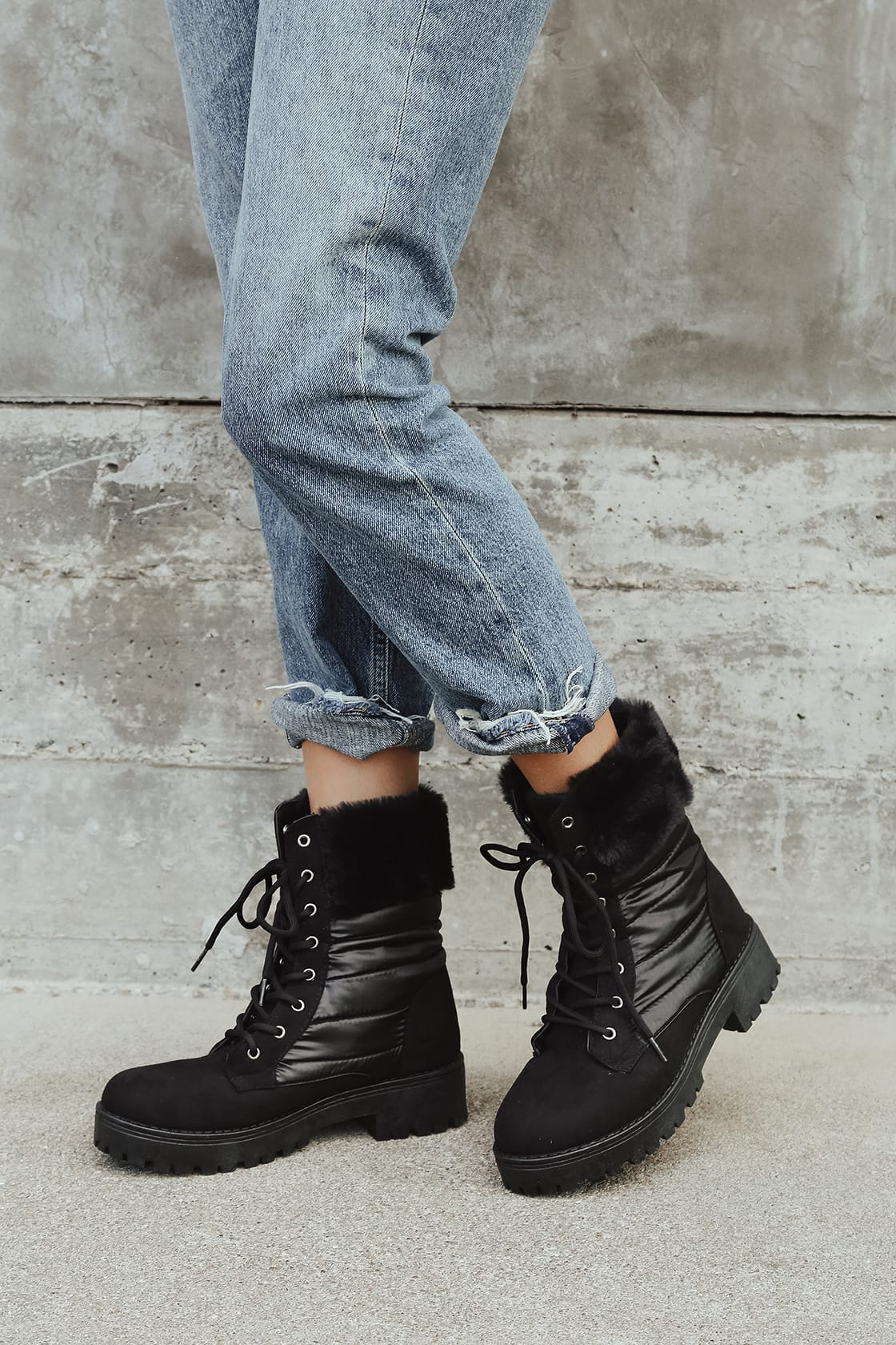 Black Suede Boots - Faux Fur Lace-Up Boots - Mid-Calf Boots - Lulus