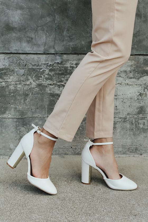 white ankle strap heels