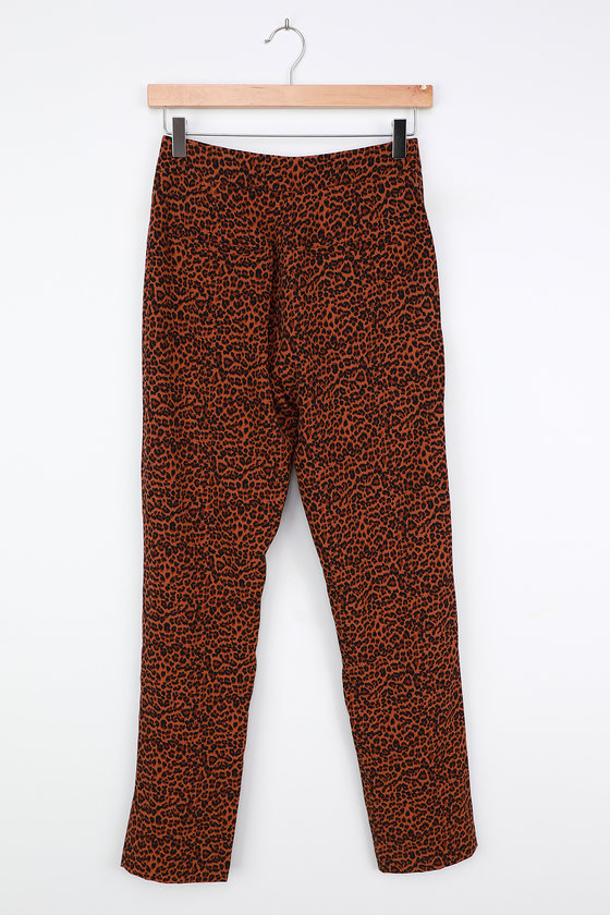Brown Leopard Print Trousers - Trouser Pants - Slit Trousers - Lulus
