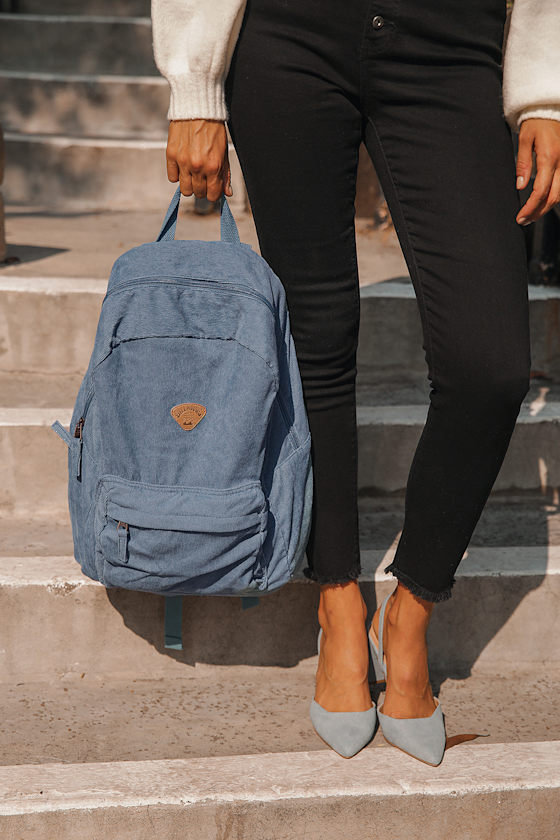 Schools Out Light Blue Corduroy Backpack 7