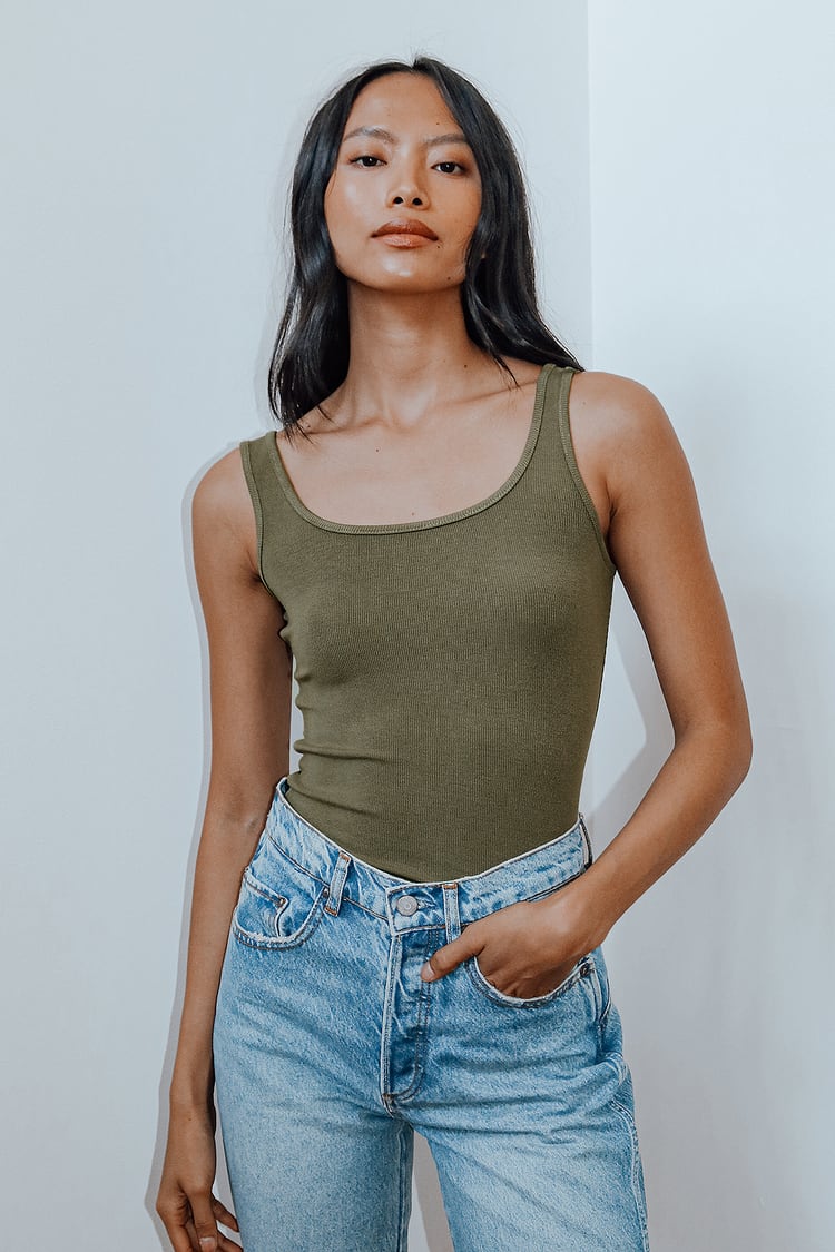 Staple Style Olive Green Ribbed Tank Top