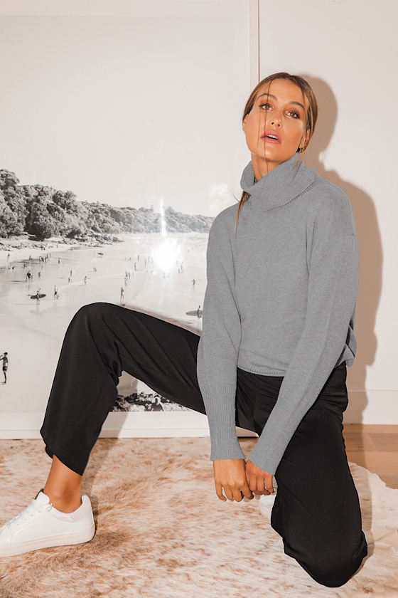 Next Level Cozy Heather Grey Knit Turtleneck Sweater 6