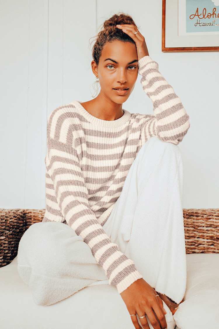 Beige Striped Sweater - Chenille Knit Sweater - High-Low Sweater - Lulus