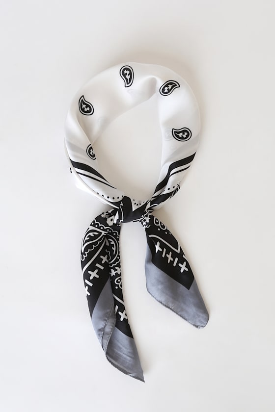 Taking a Tour Black Multi Paisley Print Satin Handkerchief Scarf 3