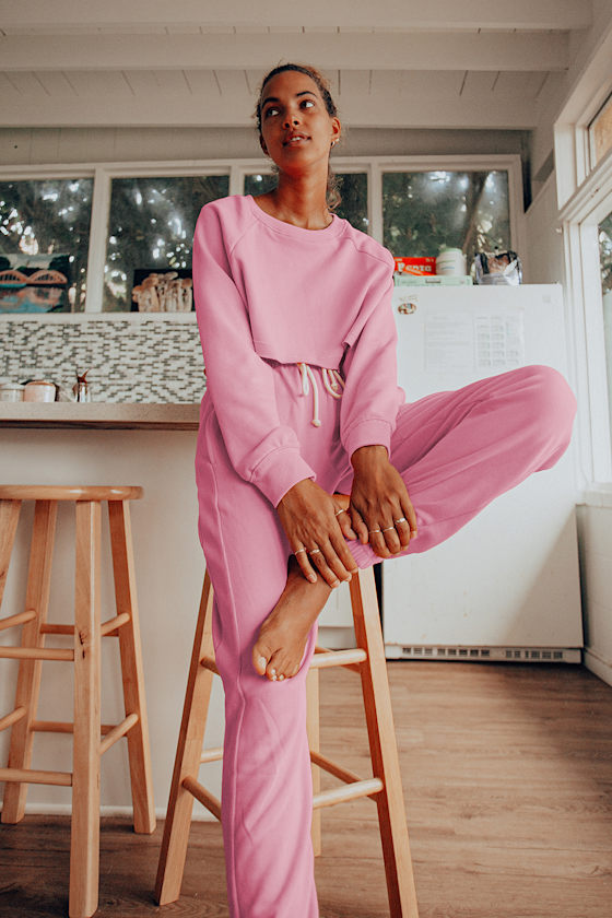 Orchard Rose Pink Cropped Pullover Sweatshirt 6