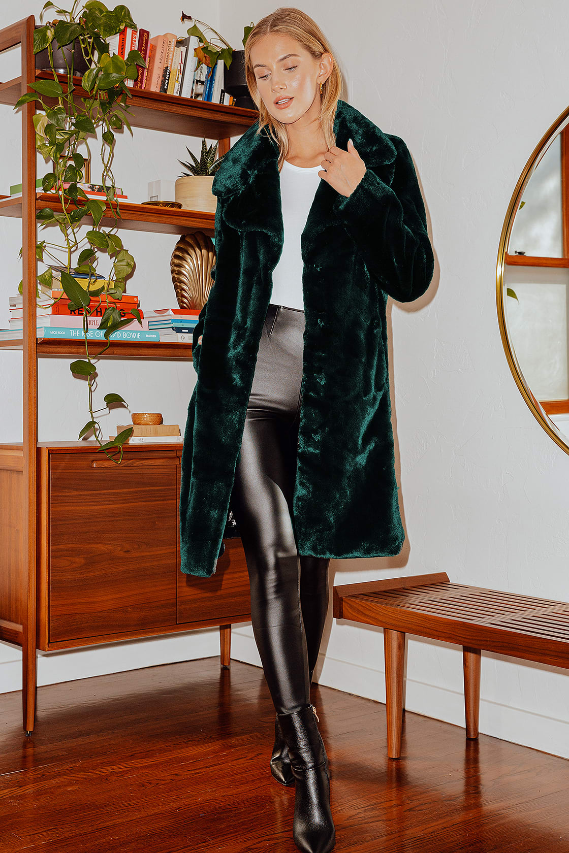 Going for Regal Dark Forest Green Faux Fur Long Coat