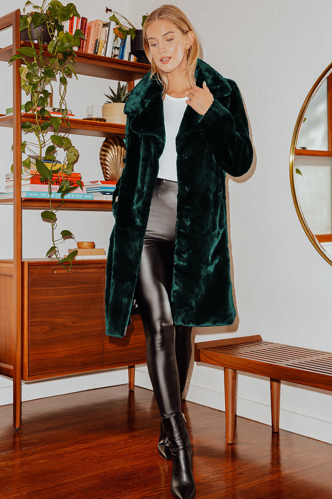 Going for Regal Dark Forest Green Faux Fur Long Coat