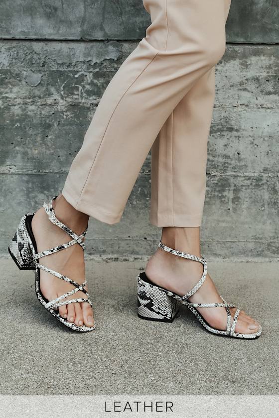 Kallia Black and White Snake Leather Strappy High Heel Sandals 2