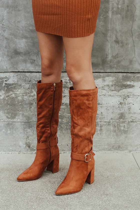 cognac suede knee high boots