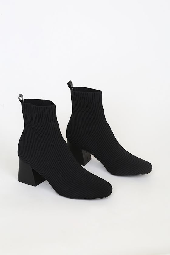 Darma-K Black Ribbed Knit Square Toe Sock Boots 2