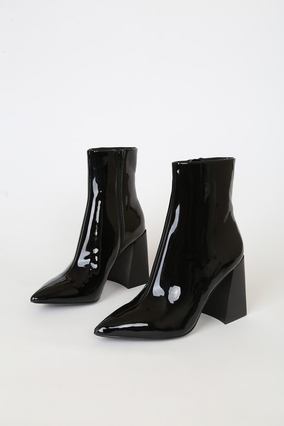 Steve Madden Envied - Black Patent Boots - Heeled Booties - Lulus