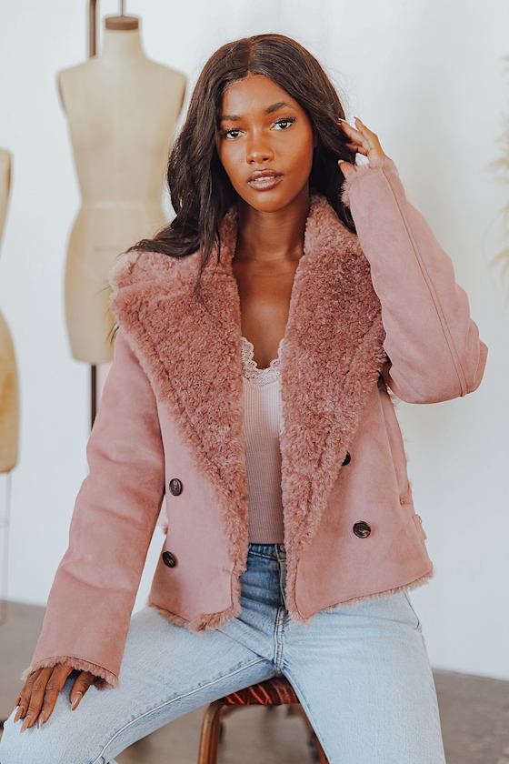 Chic Attitude Mauve Suede Cropped Double-Breasted Coat 1