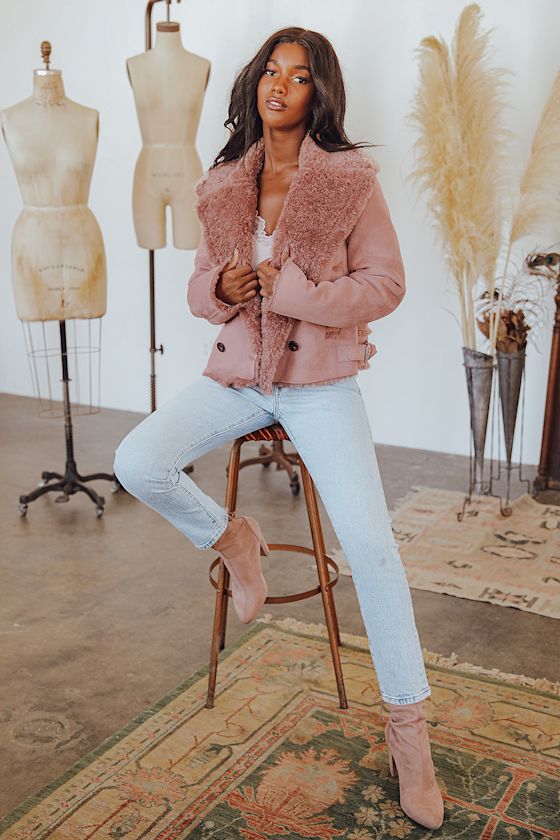 Chic Attitude Mauve Suede Cropped Double-Breasted Coat 6