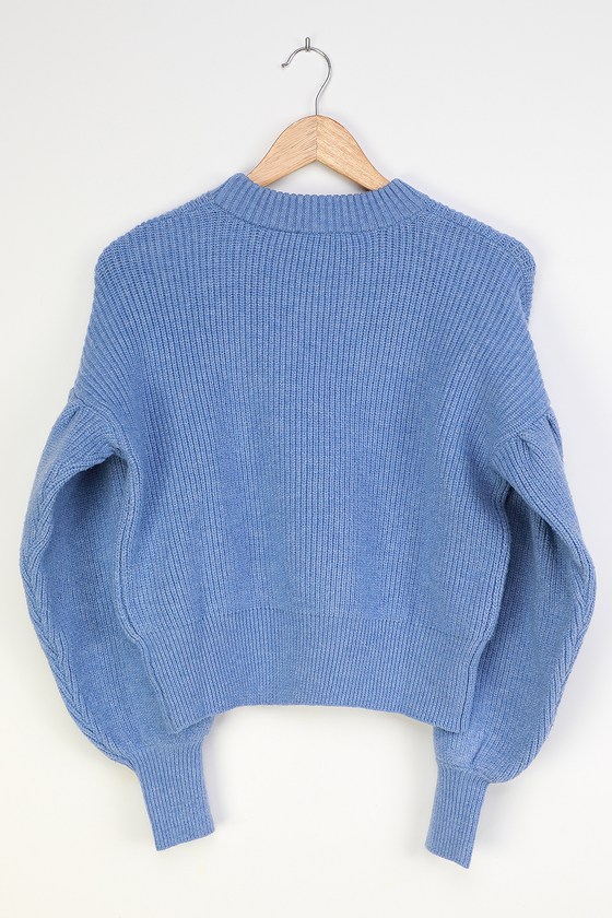 Dusty Blue Sweater - Balloon Sleeve Sweater - Ribbed Knit Sweater - Lulus