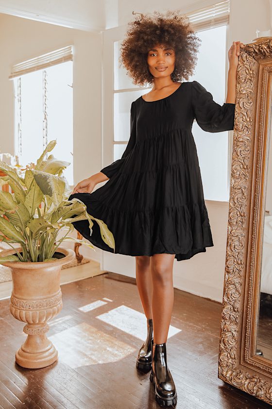 So Blissful Black Tiered Three-Quarter Sleeve Babydoll Dress 5