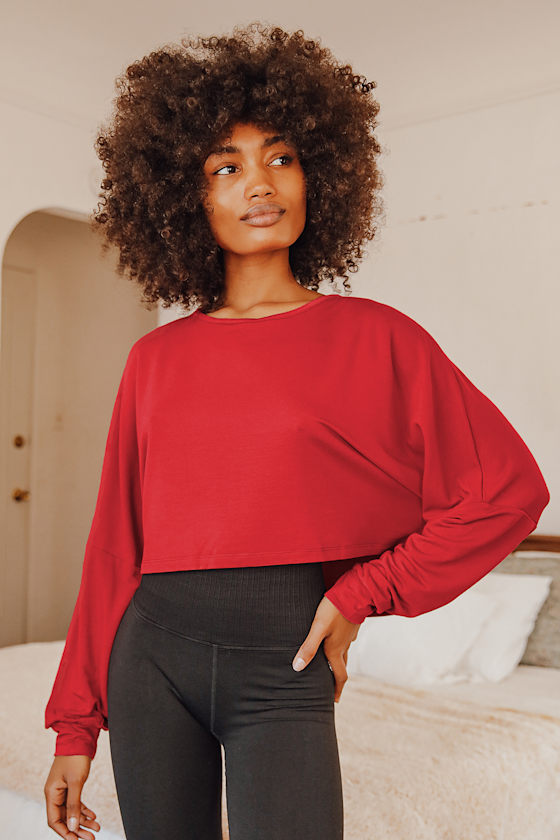 red dolman sleeve top