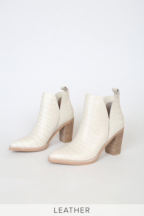 dolce vita huey booties in ivory croco print leather