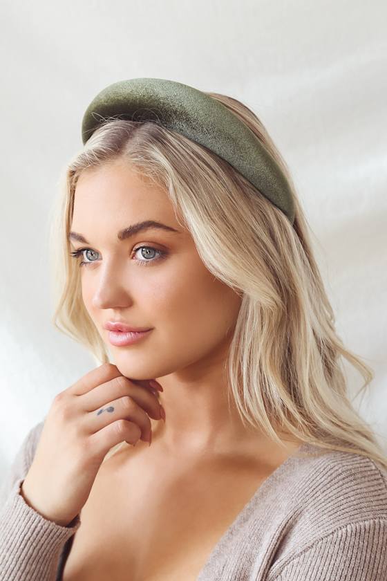Regal Treatment Olive Green Velvet Padded Headband 1