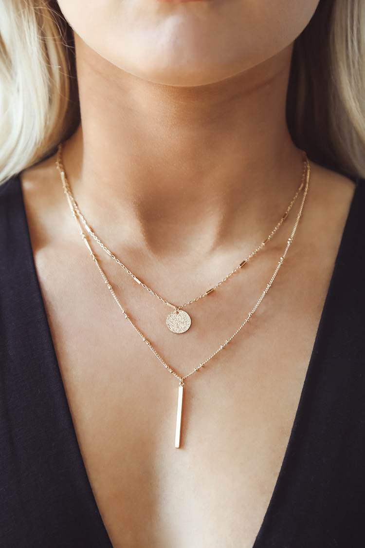 Gold Bar Necklace Layered Necklace Gold Chain Necklace Lulus