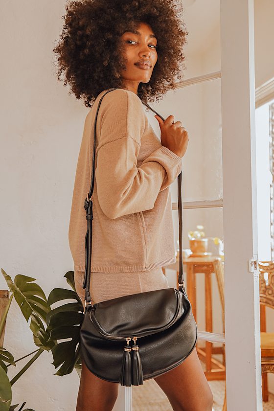 Cute Black Purse Vegan Leather Bag Saddle Bag Crossbody Lulus