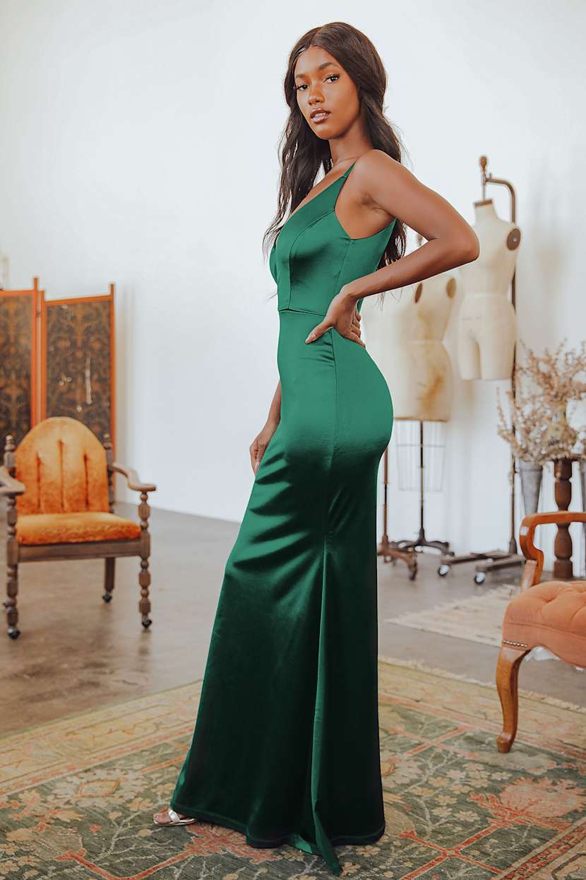 Melora Emerald Green Satin Sleeveless Maxi Dress