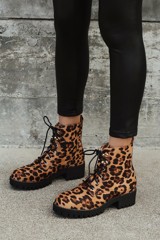 Devyn Leopard Print Lace-Up Ankle Boots