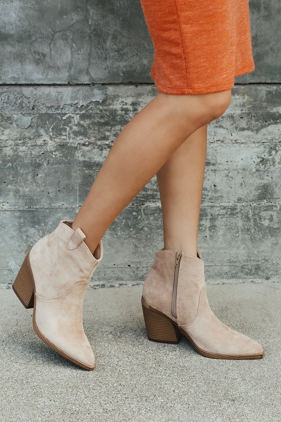 beige low heel booties