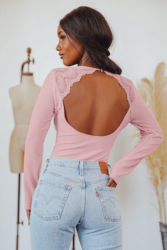 Sexy Blush Pink Bodysuit Open Back Bodysuit Lace Bodysuit Lulus