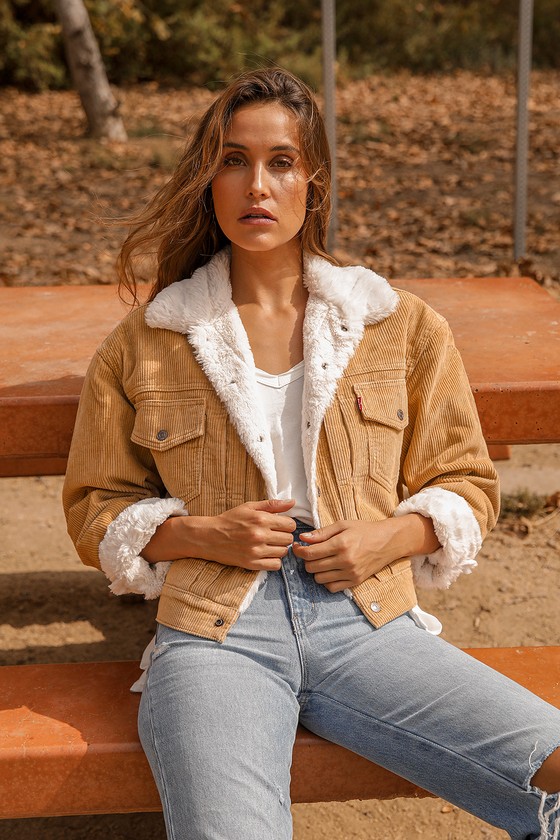 New Heritage Cord Trucker Jacket - Tan Jacket - Faux Fur Jacket - Lulus