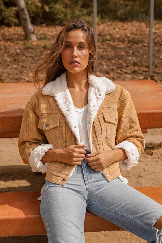 New Heritage Tan Corduroy Faux Fur Trucker Jacket 7