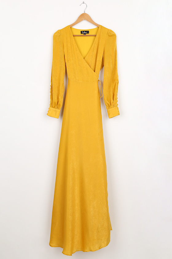 yellow satin maxi dress