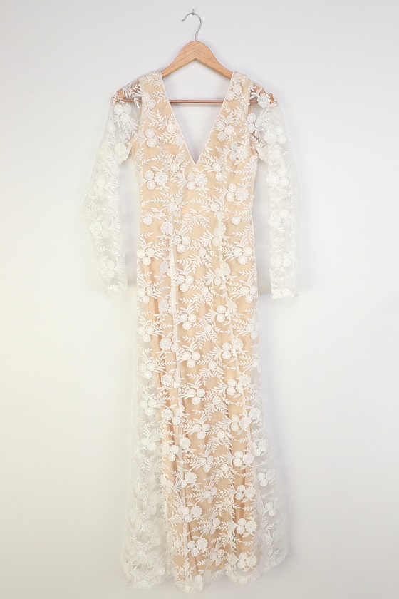 long sleeve maxi dress embroidered