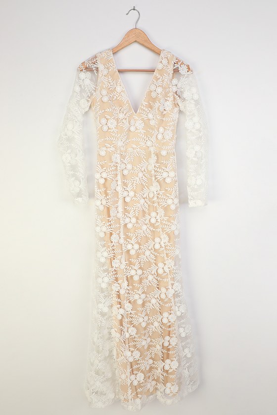 Embroidered Lace Maxi - White Lace Maxi - Long Sleeve Maxi Dress - Lulus